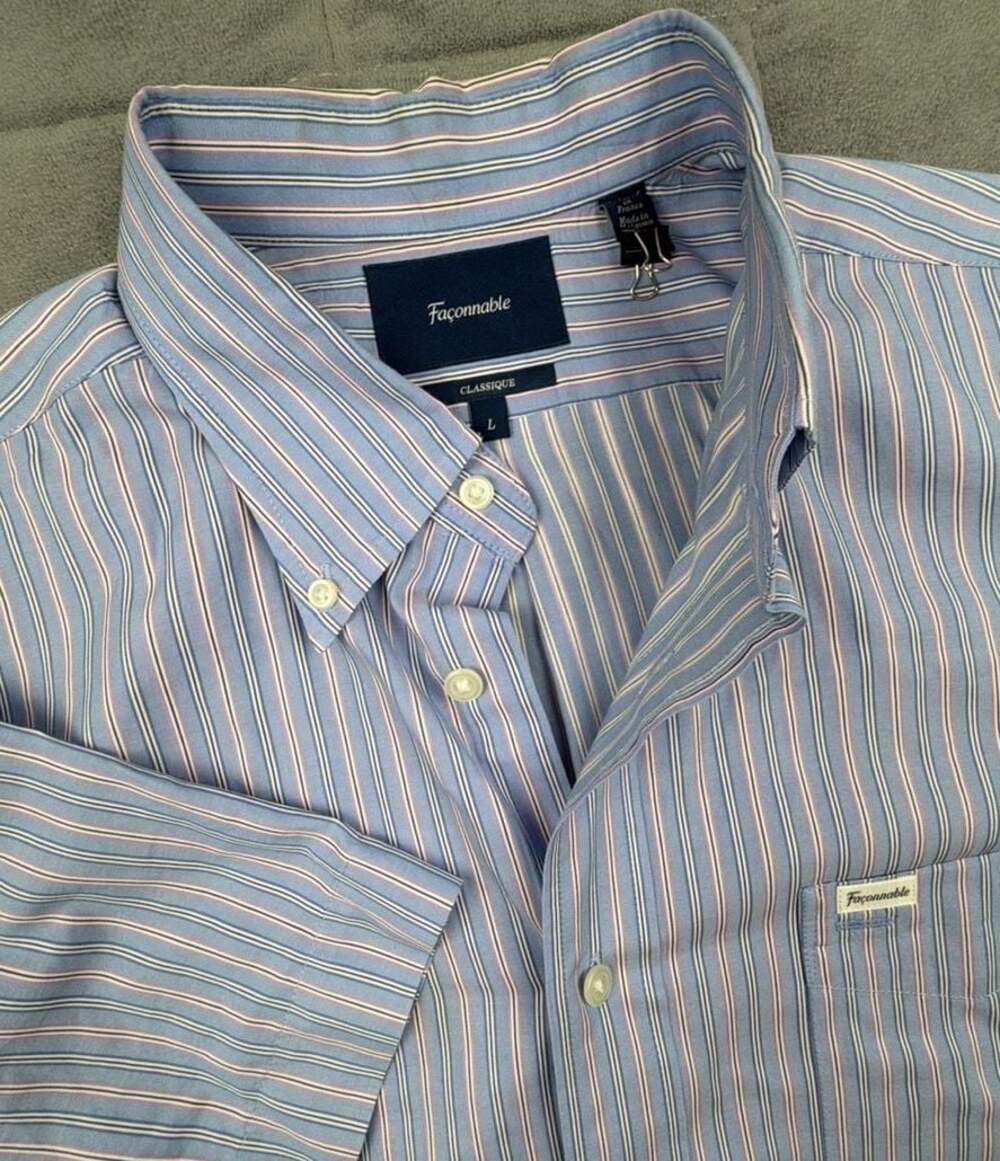 Faconnable Classique Men's Short Sleeve Button-Down Striped Cotton Shirt